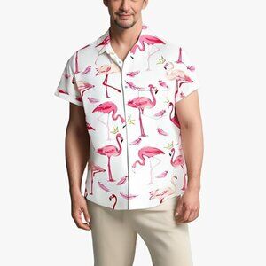 Bowling Shirts for Men Print Short Sleeve Regular Fit Flamingo